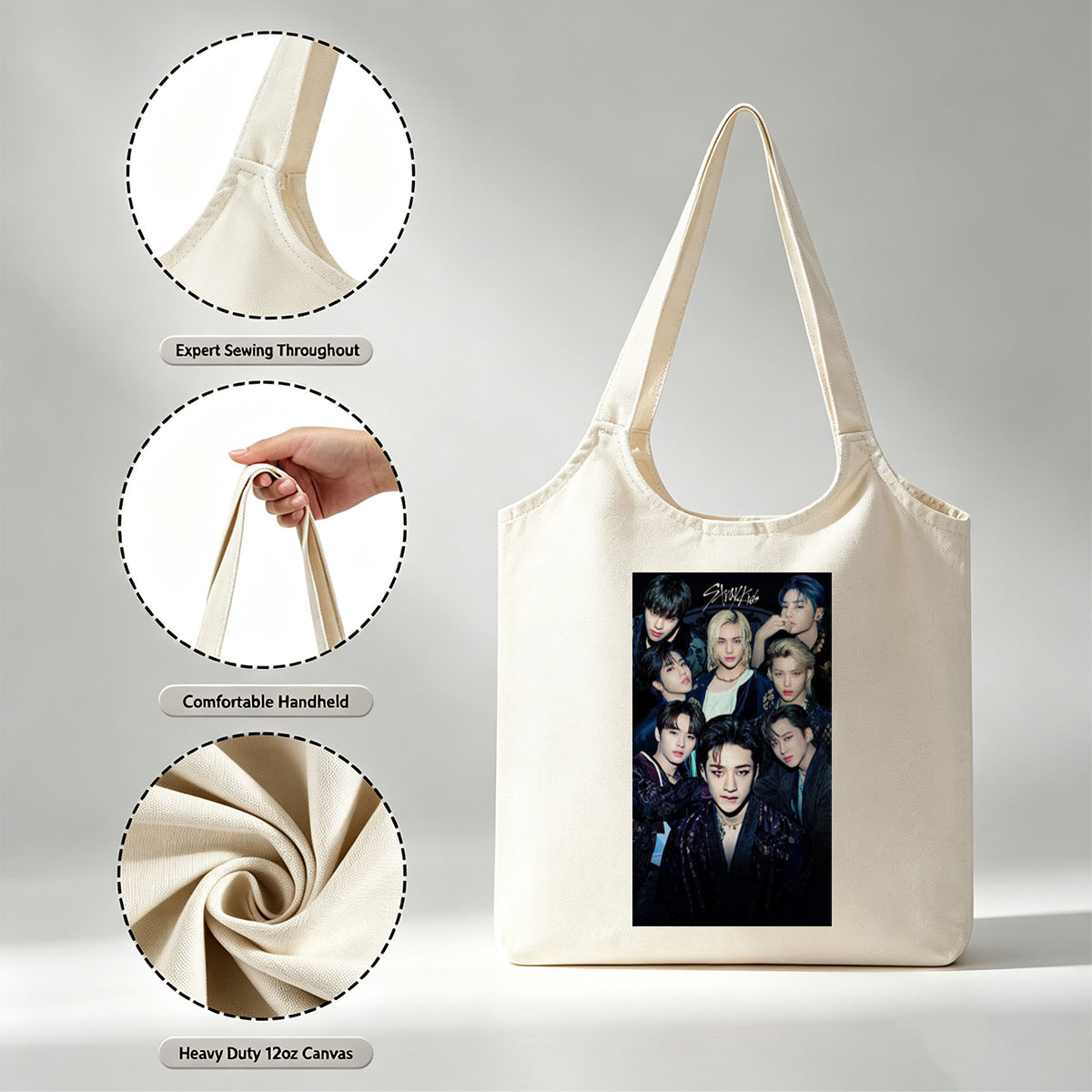 Stray Kids Group Portrait in Dark Elegant Attire with Intense Expressions - Canvas shoulder bags/