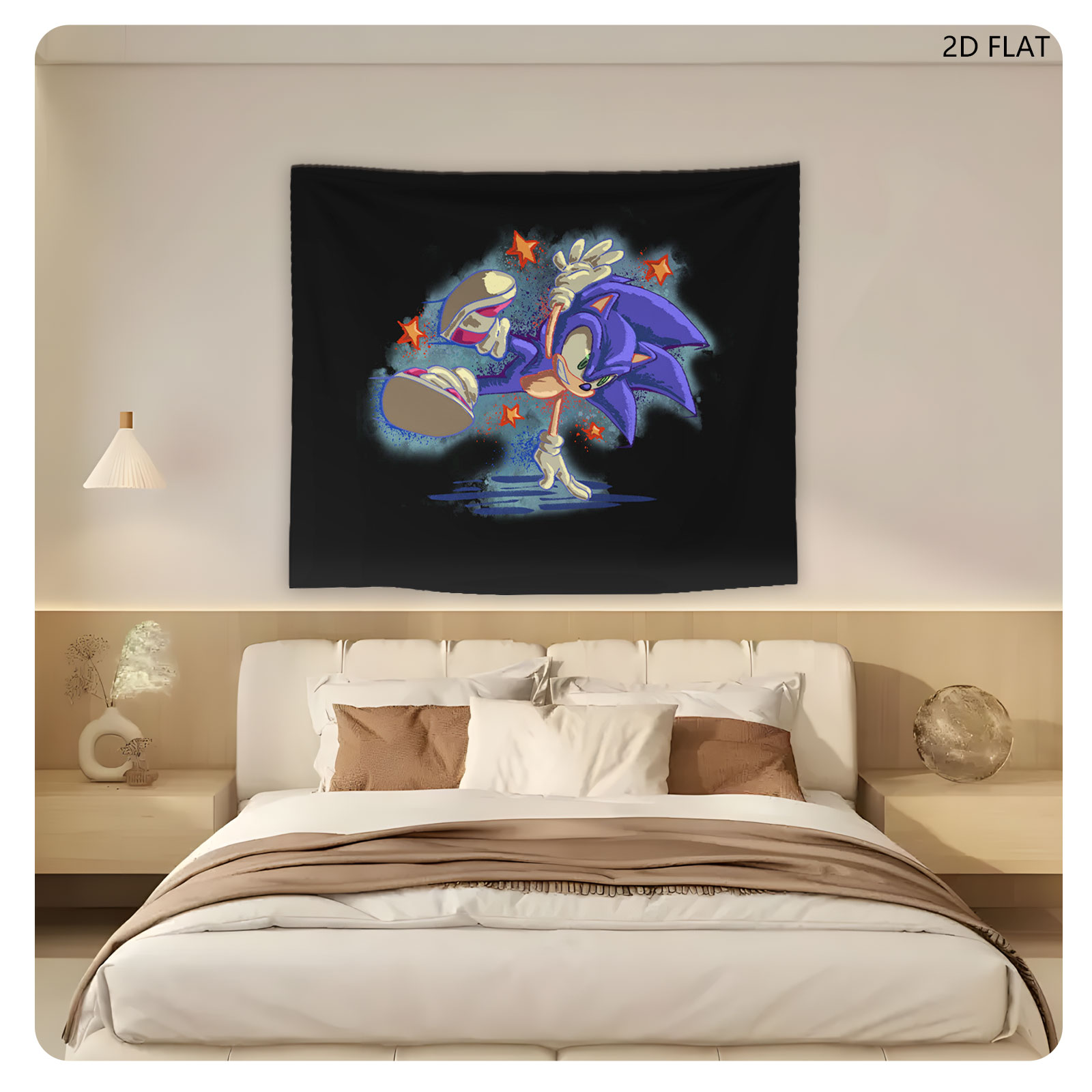 Sonic the Hedgehog in Dynamic Pose with Stars - Tapestry