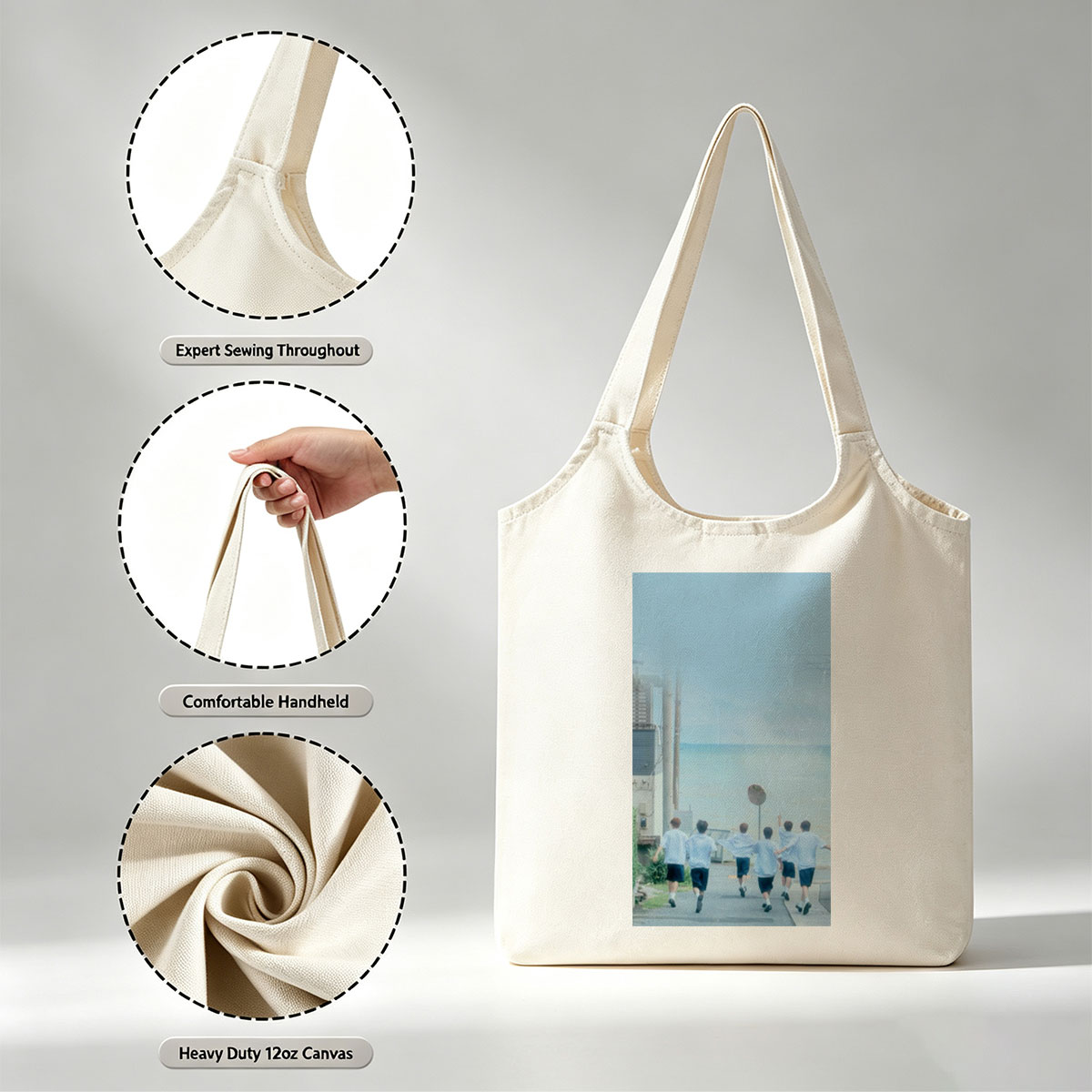 SEVENTEEN Running Toward the Ocean in Light Blue Shirts and Black Shorts - Canvas shoulder bags/