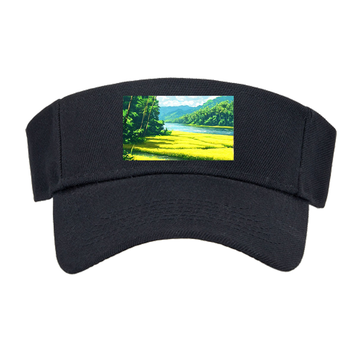 Tropical River Landscape with Lush Greenery and Palm Trees -  Visor cap