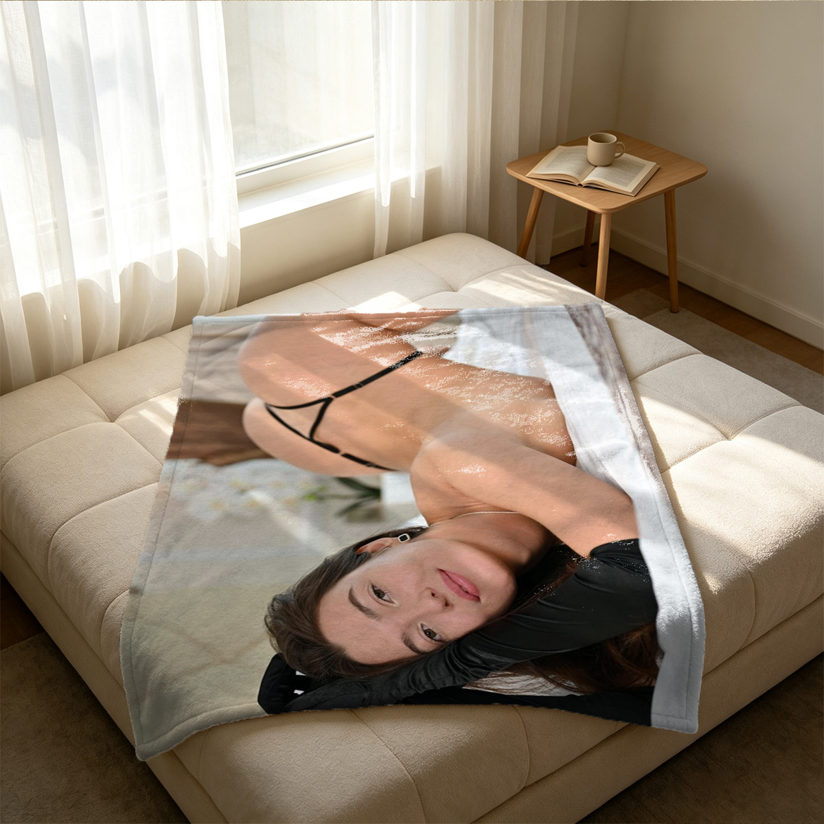 Nude Asian Woman Lying on White Sheets - Blanket
