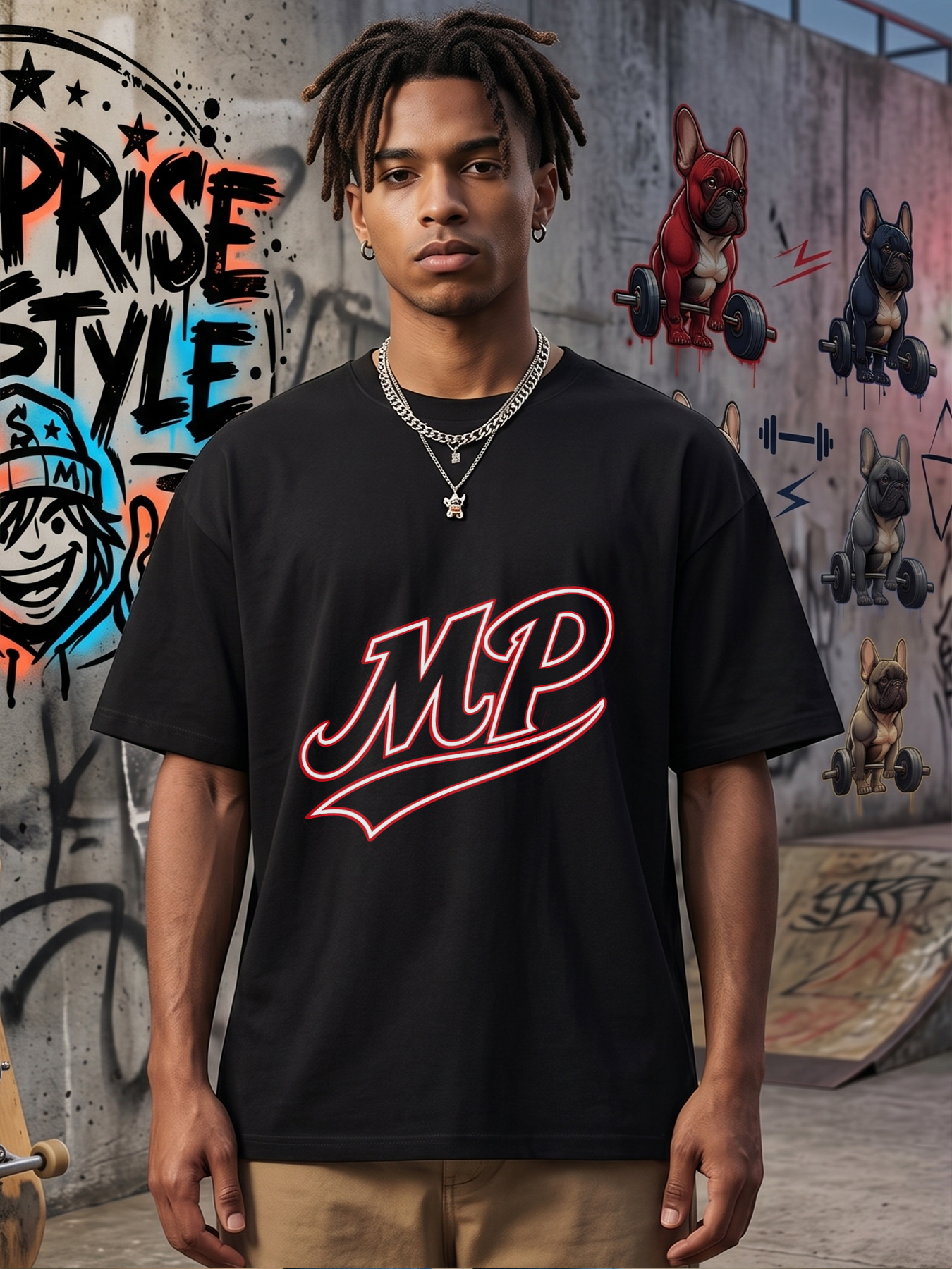 Men's Printed T-Shirt MP Logo Design Casual Round Neck Summer Lightweight Breathable Short Sleeve T-Shirt for Everyday Wear, Outdoor Activities, and Sports Fans, Suitable for Adults and Youth