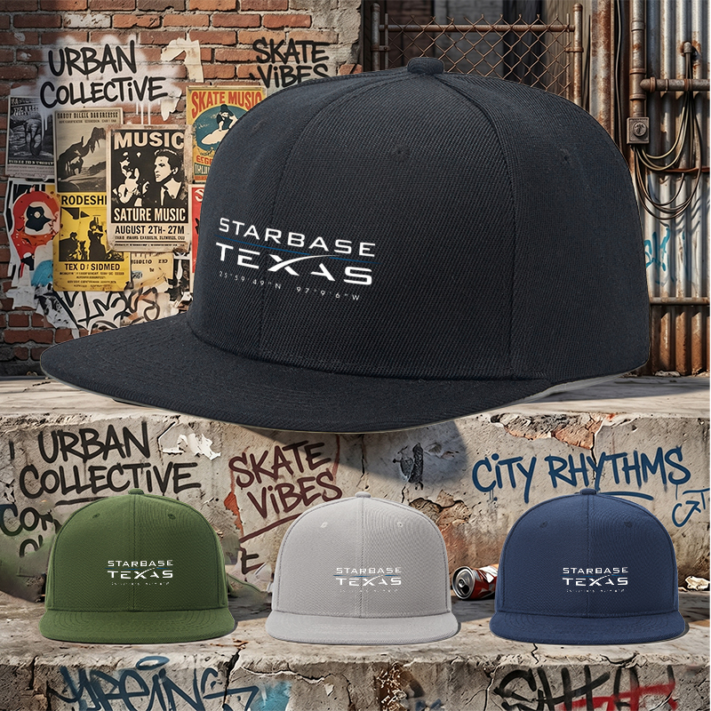 Flat Brim Baseball Cap Starbase Texas Coordinates Print Streetwear Underground Skate Style for Basketball Court Skate Park Urban Explorers and Hip Hop Artists