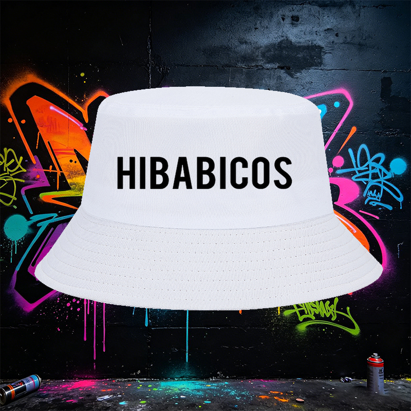 Unisex Fisherman Hat with HIBABICOS Logo Print - Classic Cotton Bucket Hat for Outdoor Activities, Travel, and Casual Wear - Suitable for Men and Women Seeking Stylish Sun Protection