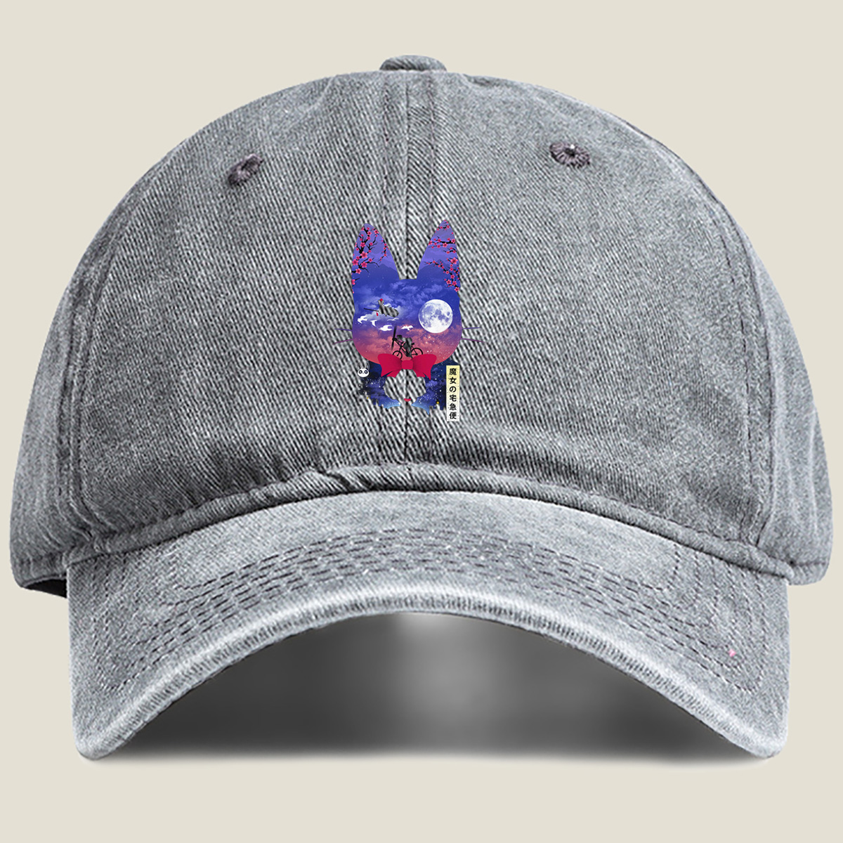 Kiki's Delivery Service - Kiki and Jiji under the Moon - Washed Denim - Baseball Cap