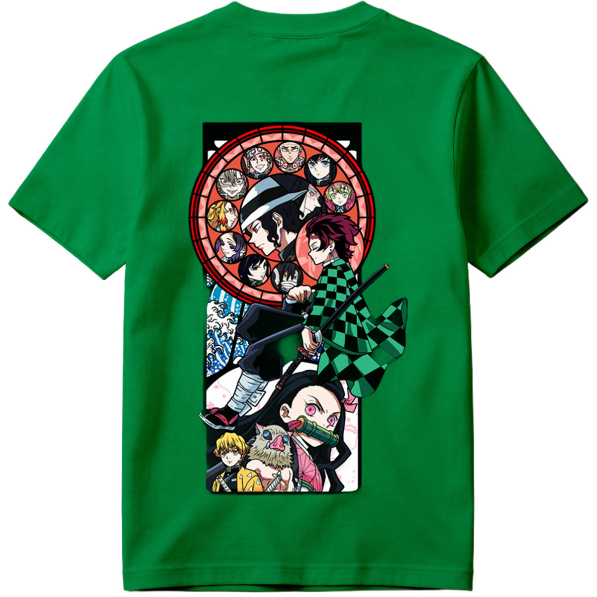 Demon Slayer: Kimetsu no Yaiba - Tanjiro, Zenitsu, Inosuke, and Hashira Characters in Stained Glass Art Style - Tee