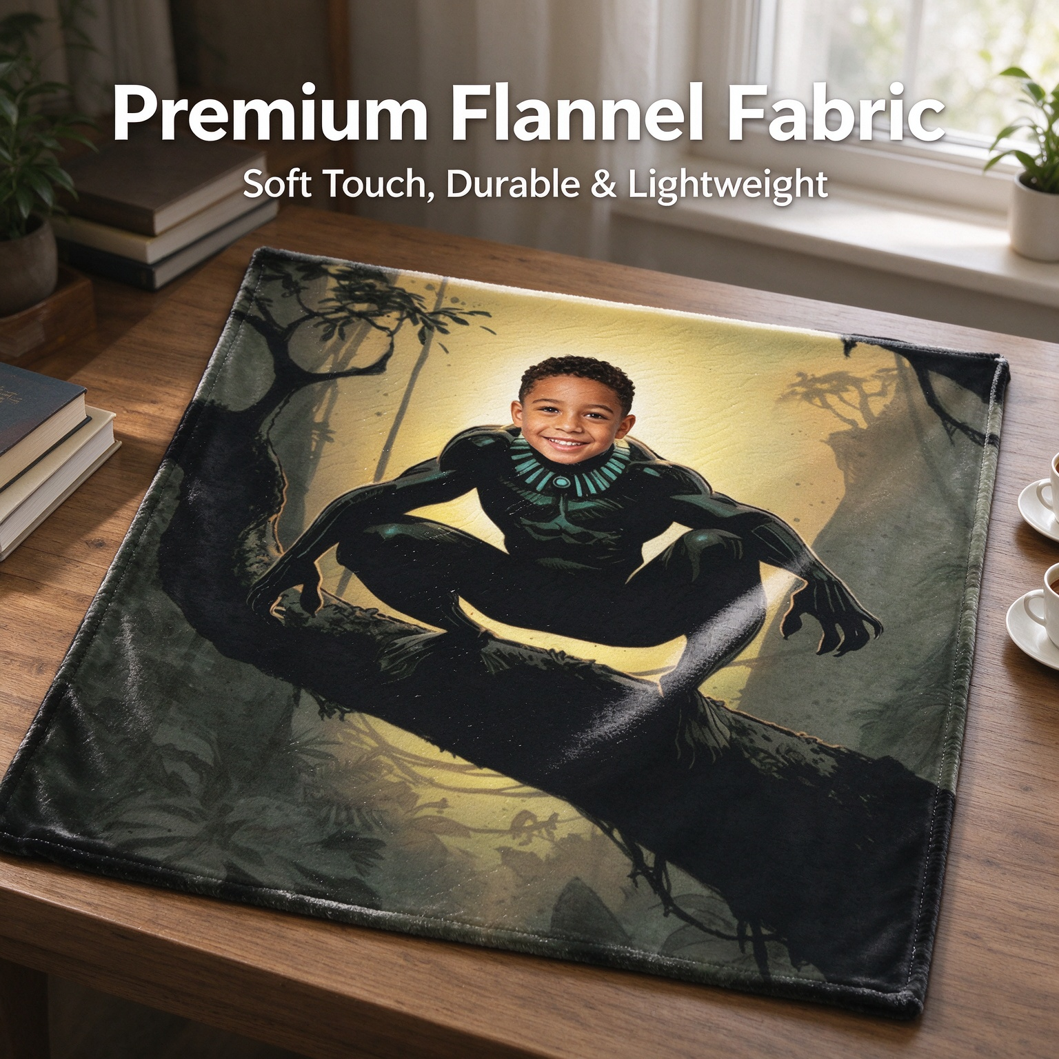 Custom Face Superhero Flannel Blanket, Personalized Photo Plush Fleece Throw for Kids and Family, Ultra Soft Warm