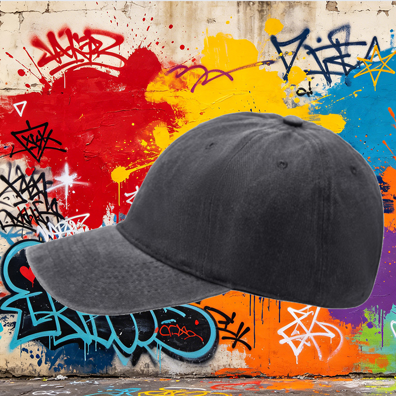 Men's Printed Washed Cotton Cap with Dinosaur Silhouette Design - Casual Round Brim Summer Lightweight Hat for Outdoor Activities, Travel, and Daily Wear - Ideal for Adults Who Love Prehistoric Themes and Adventure Styles