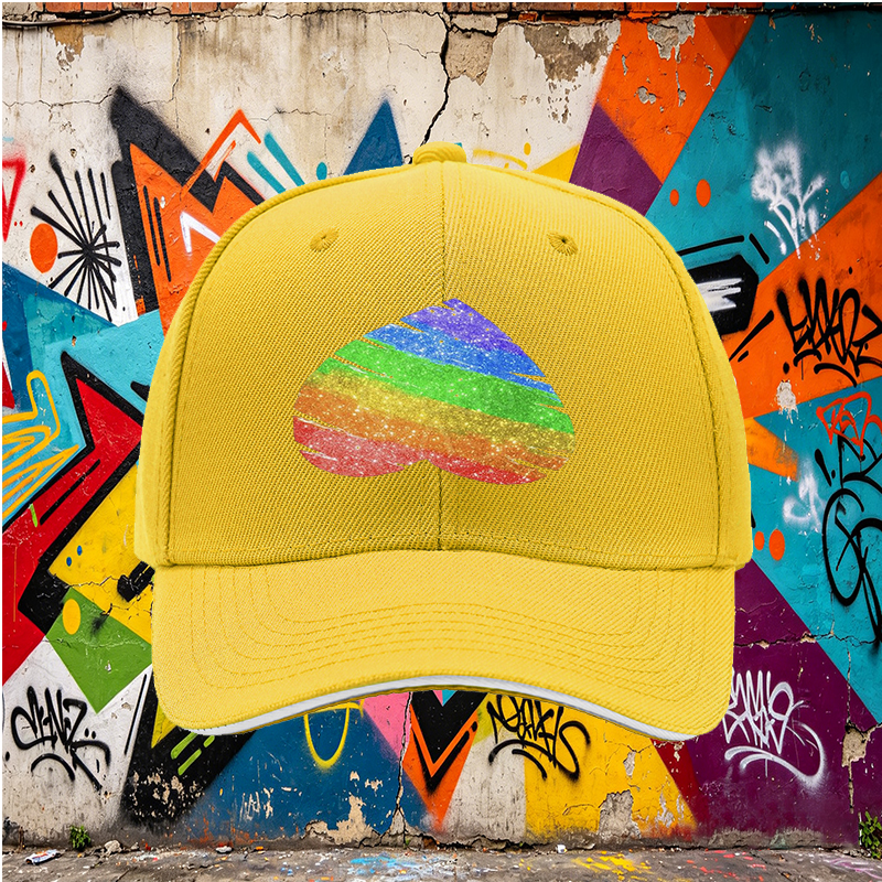 Unisex Classic Sandwich Hat with Rainbow Glitter Heart Print - Perfect for Pride Events, Outdoor Activities, and Casual Wear - Ideal for Adults Seeking Expressive Fashion Statement