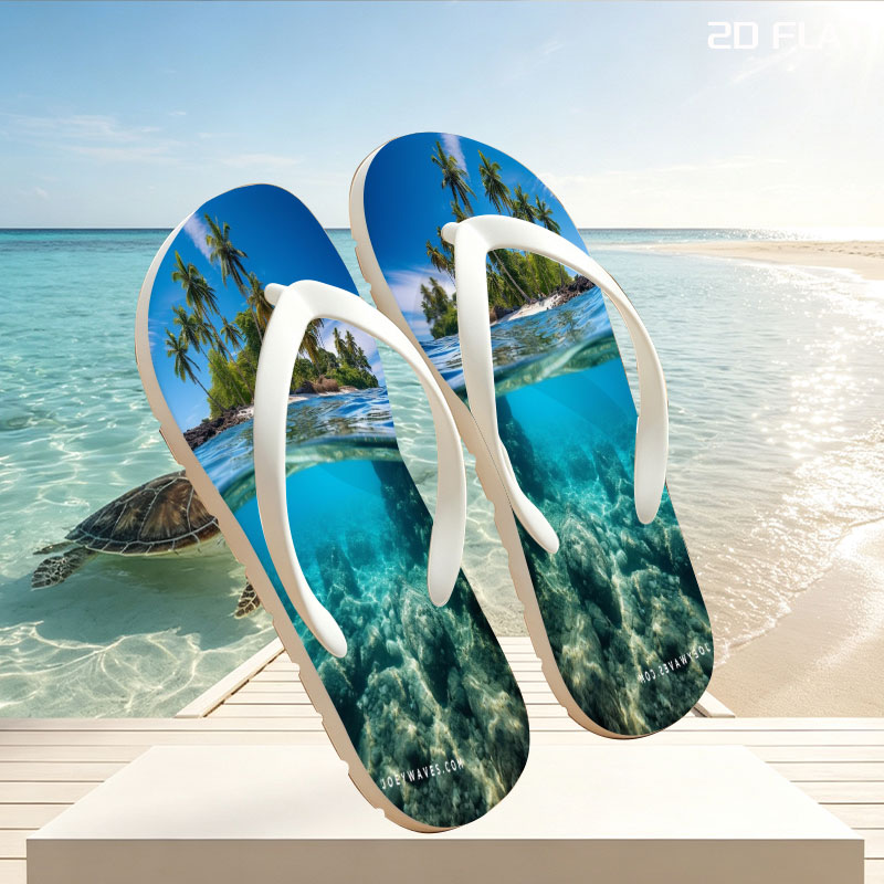 Tropical Island with Palm Trees and Crystal Clear Waters -  flip-flops