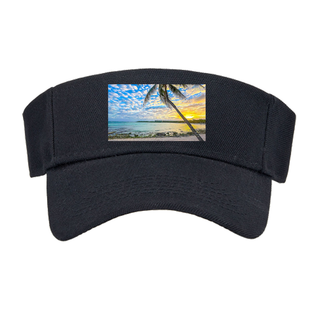 Tropical beach at sunset with palm tree and calm sea -  Visor cap