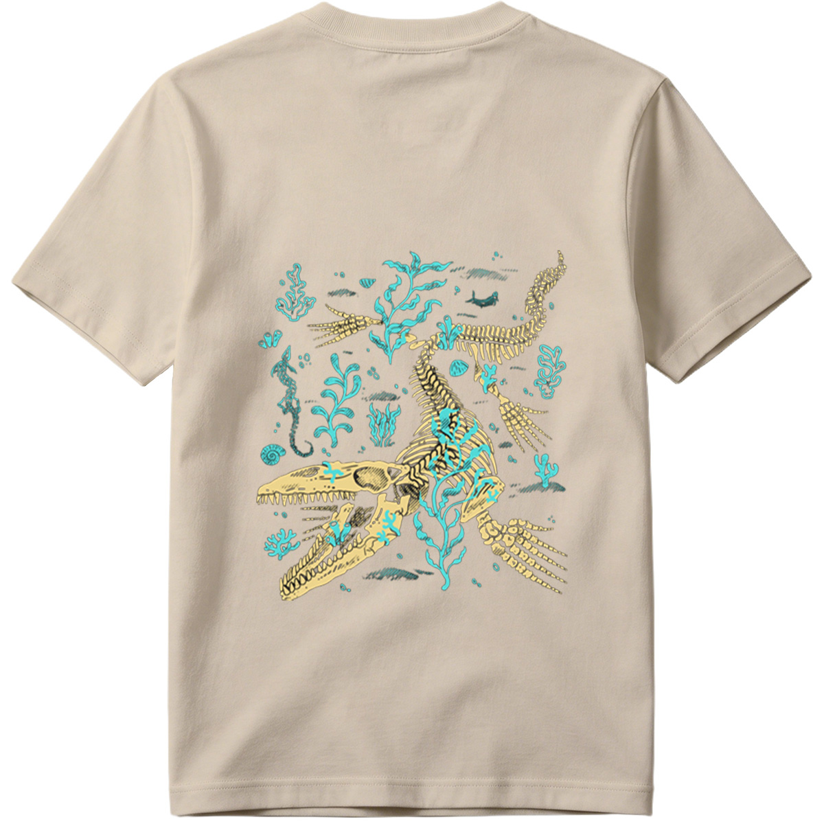 Mosasaurus Skeleton in Ocean Depths - Tee