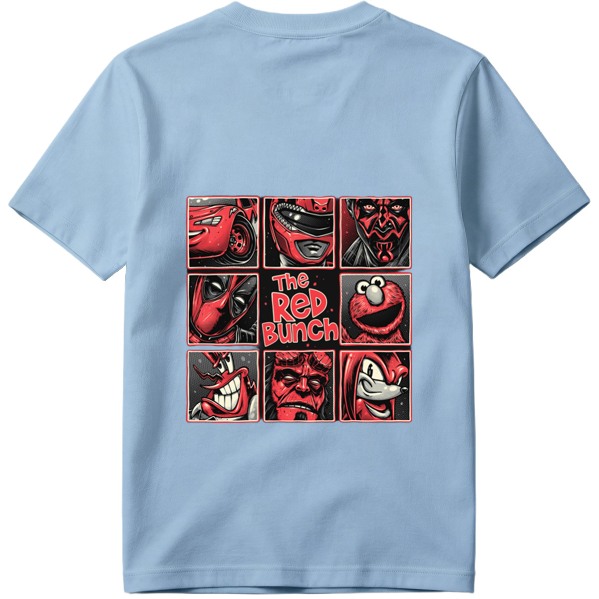 The Red Bunch: Lightning McQueen, Darth Maul, Deadpool, Elmo, Dr. Seuss's The Grinch, Hellboy, and Knuckles - Tee