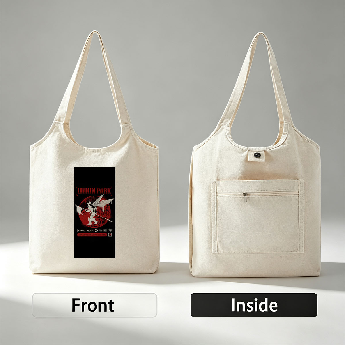Linkin Park Album Cover Featuring Angelic Figure with Wings and Spear Against Red Circle Background - Canvas shoulder bags/