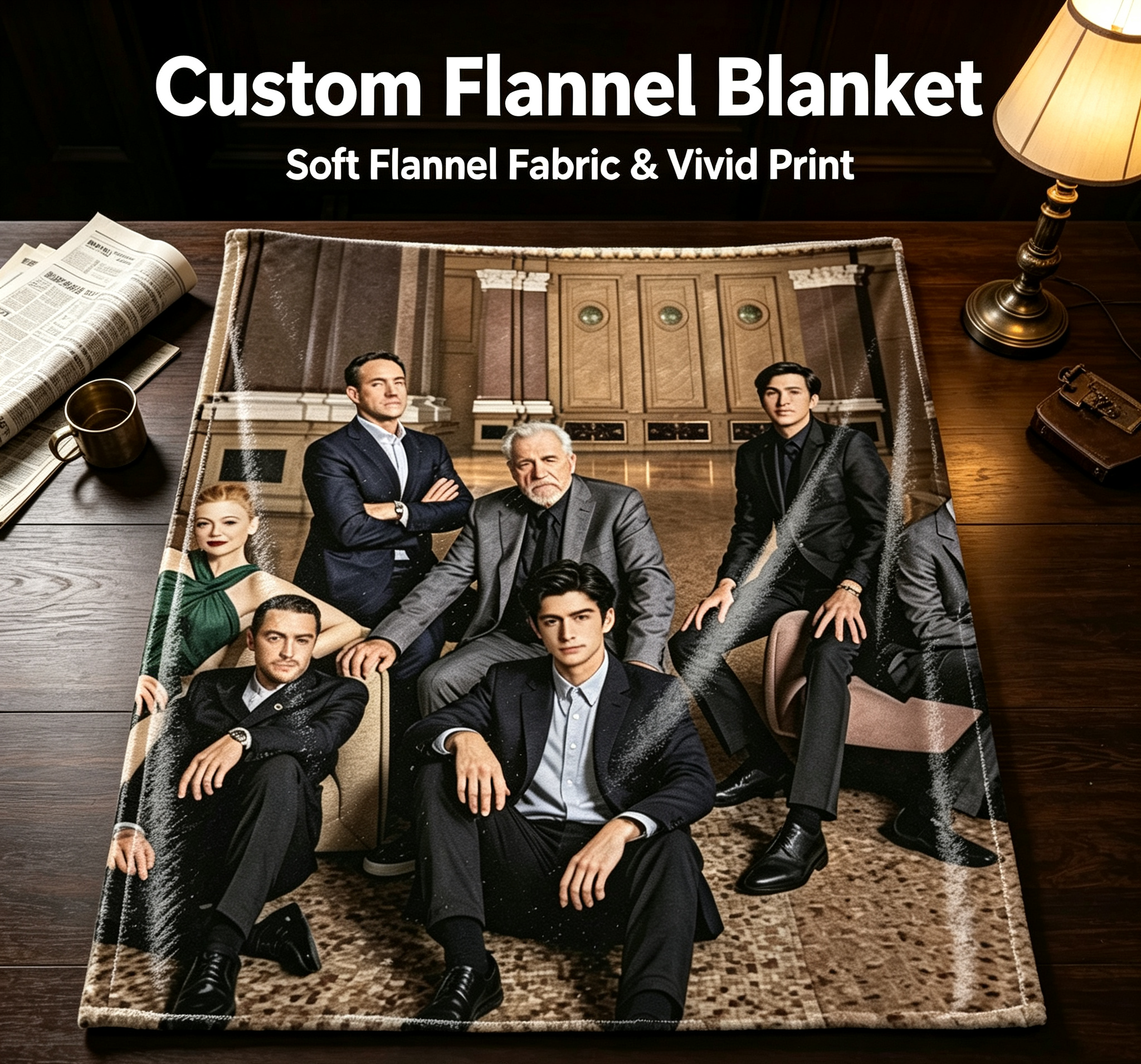 Custom Face Blanket The Crown Cast Flannel Blanket Cozy Living Room Gift for Fans and Collectors