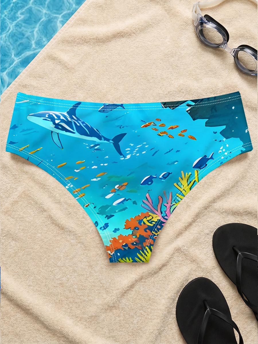 Vibrant Coral Reef with Dolphins and Tropical Fish -  Men's swim trunks