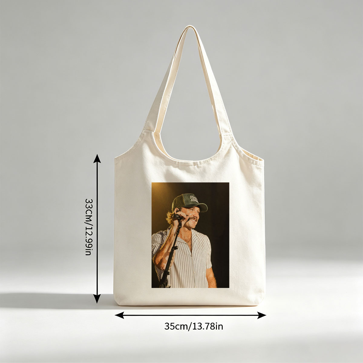 Luke Bryan Performing on Stage with Microphone and Hat - Canvas shoulder bags/