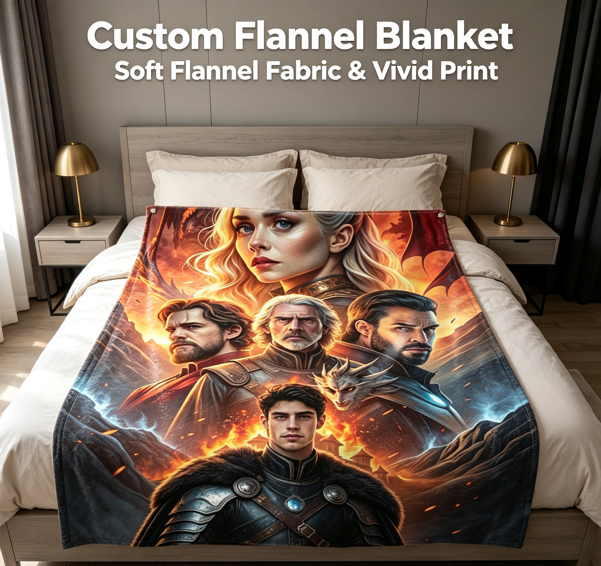 Custom Face Blanket Game of Thrones Characters Flannel Blanket Perfect for Couch, Bed, or Travel Ideal Gift for Fans and Collectors