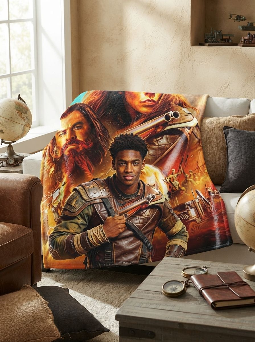 Custom Photo Face Blanket Personalized Warrior Hero Portrait Soft Warm Flannel Fleece Throw Ideal Gift for Bed Couch
