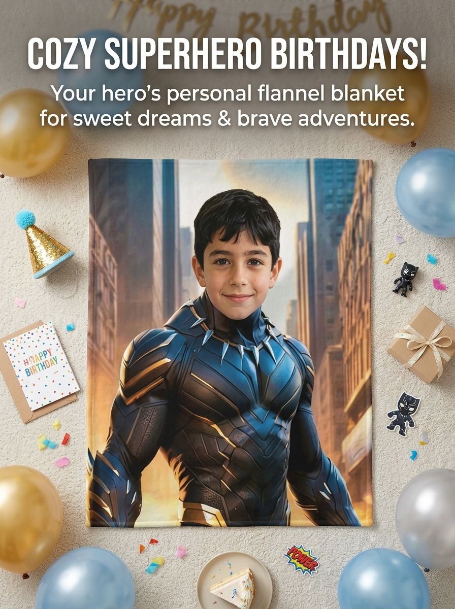 Custom Photo Superhero Flannel Blanket Ultra Soft Anti Pilling Plush Throw Cozy Personalized Hero Gift for Kids
