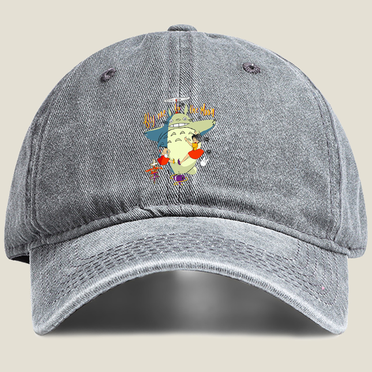 Totoro and the Girls Fly to the Moon - Washed Denim - Baseball Cap