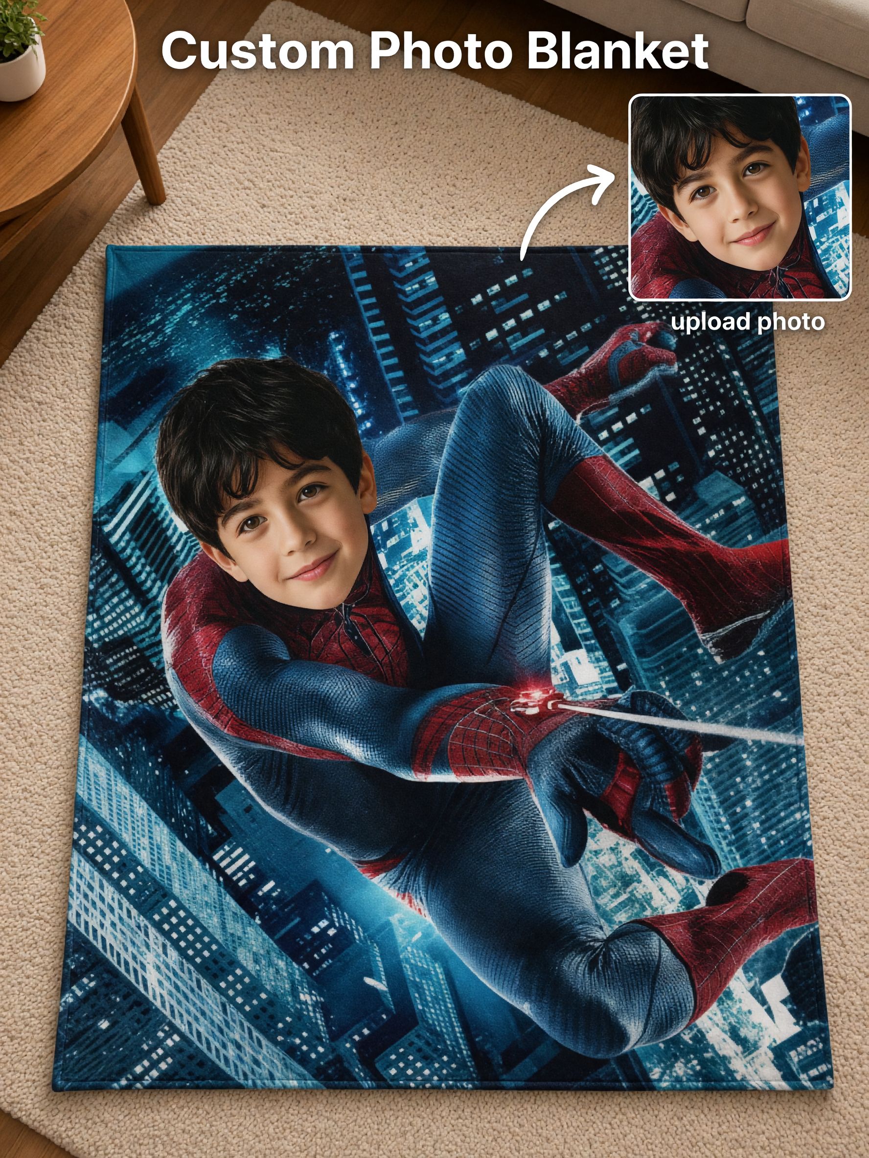 Personalized Superhero Face Photo Blanket, Soft Flannel Fleece Throw, Ideal Custom Gift for Bed and Couch