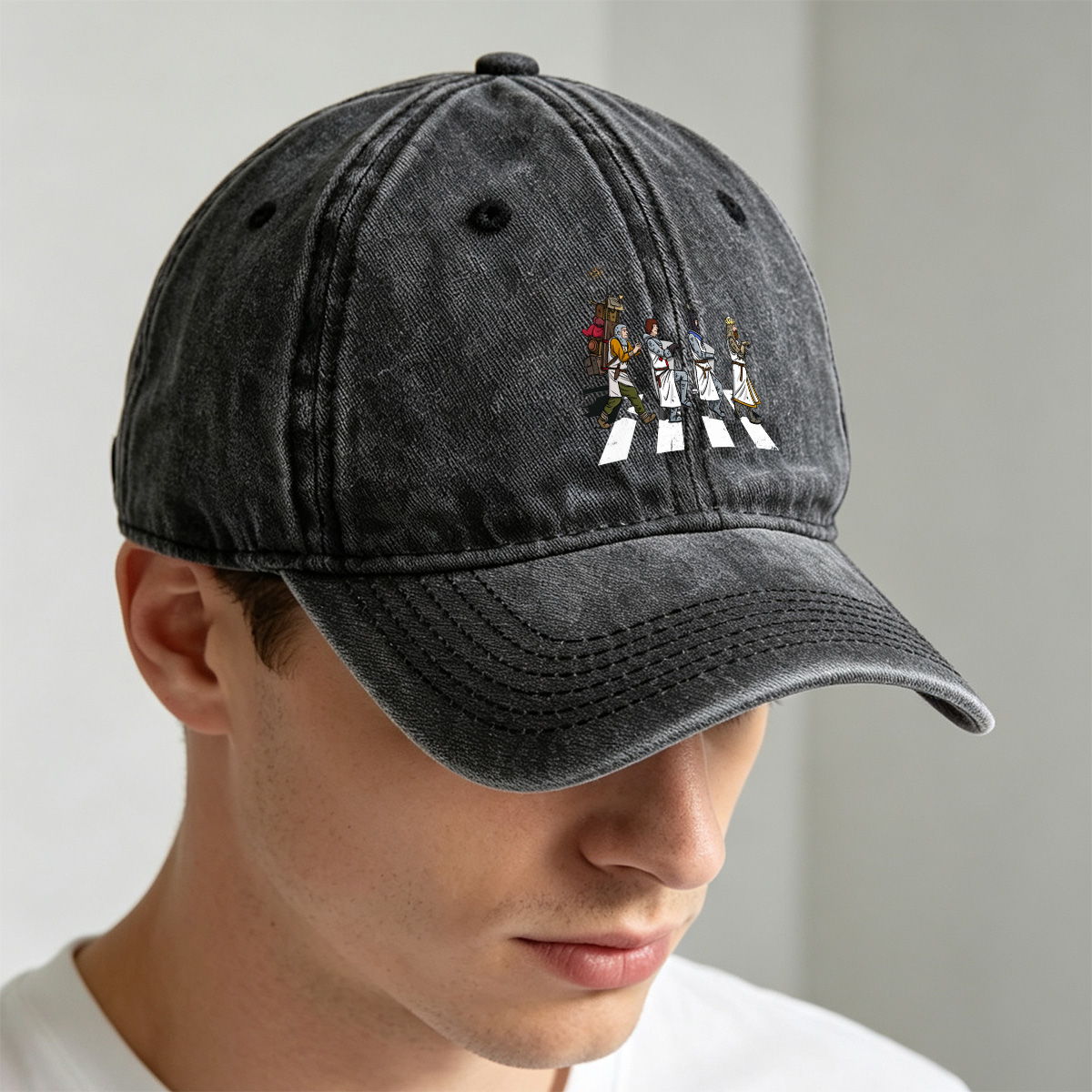 The Knights: Monty Python's Holy Grail Characters Crossing the Road - Washed Denim - Baseball Cap