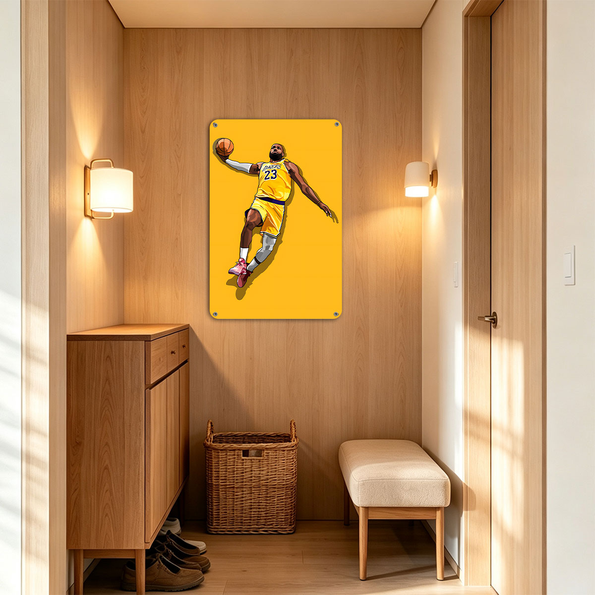 LeBron James in Lakers Jersey, Number 23, Mid-Air Basketball Action - painting