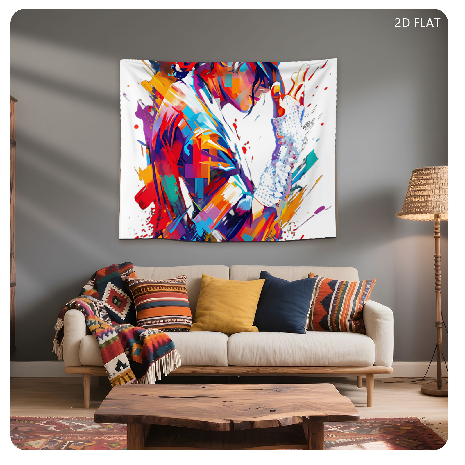 Michael Jackson in Iconic Pose with Colorful Artistic Style - Tapestry