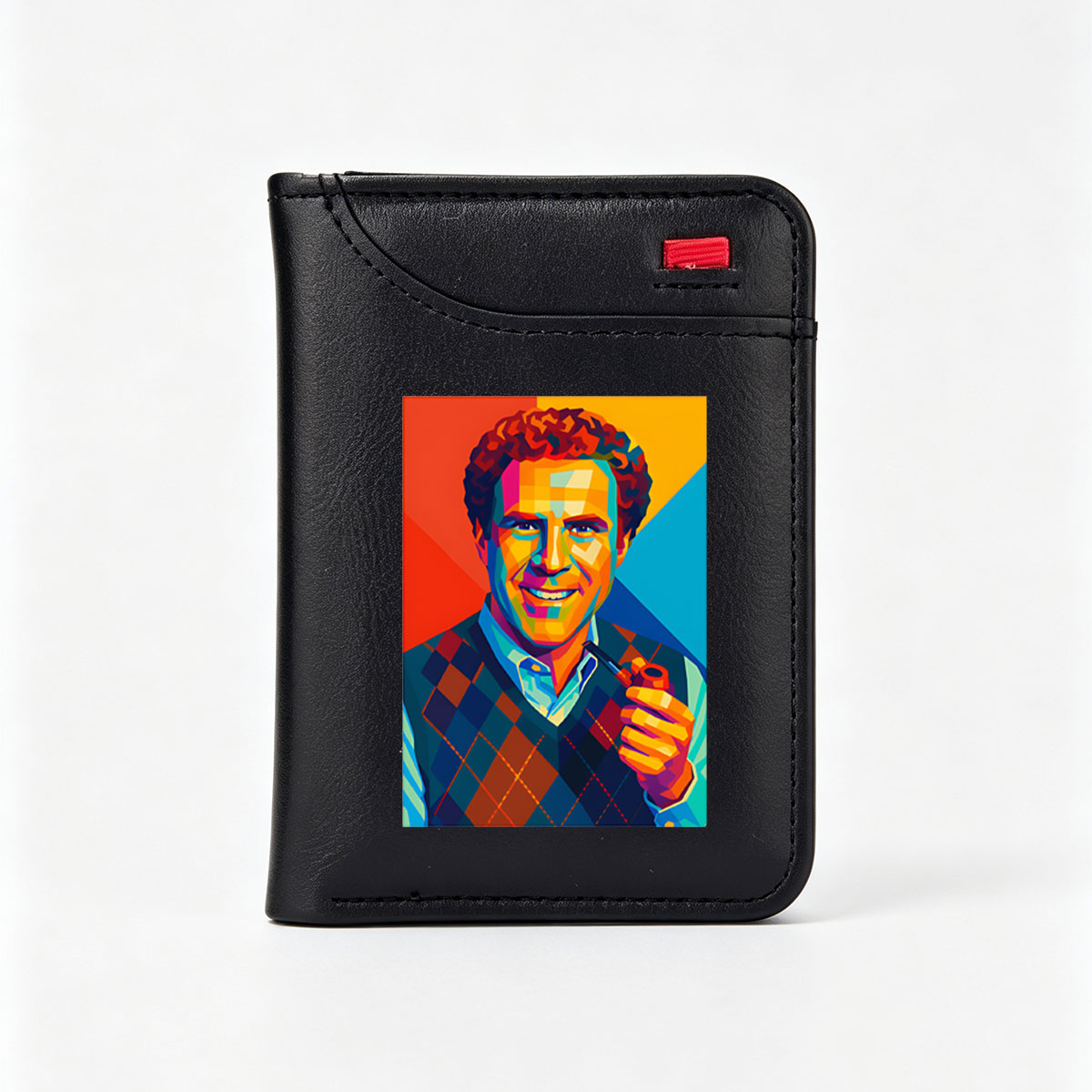 Colorful Portrait of a Man with Pipe and Checkered Vest - Vertical Style Wallet