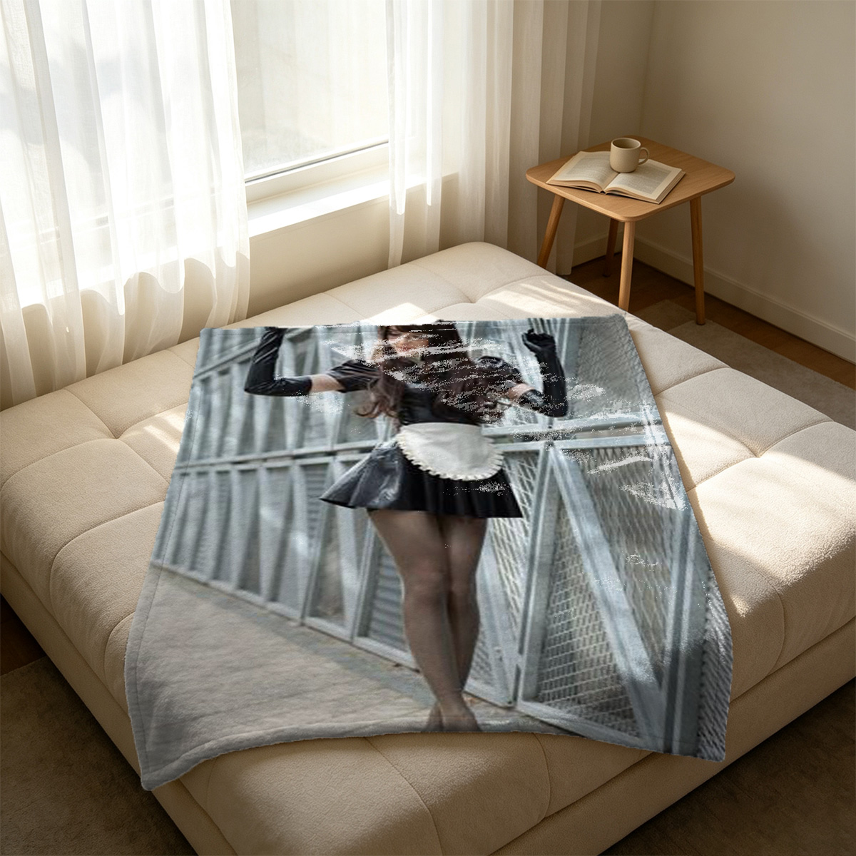 Nude Blonde Woman Sitting on Bed from Behind - Blanket