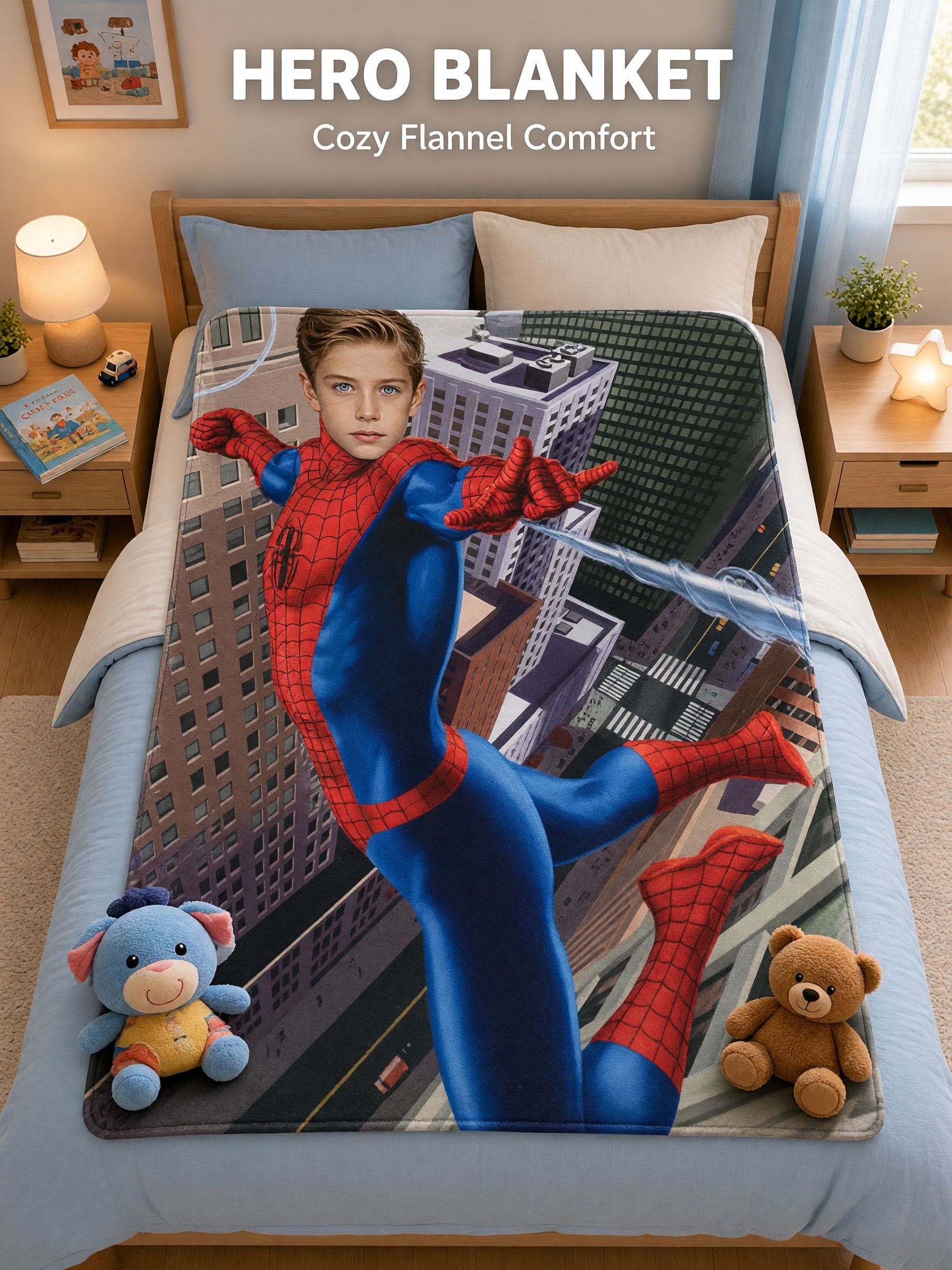 Custom Face Photo Superhero Fleece Blanket, Personalized Throw Blanket for Kids and Adults, Ideal Personalized Gift
