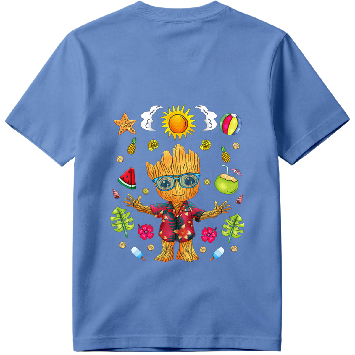 Groot in Hawaiian Shirt with Summer Elements - Tee