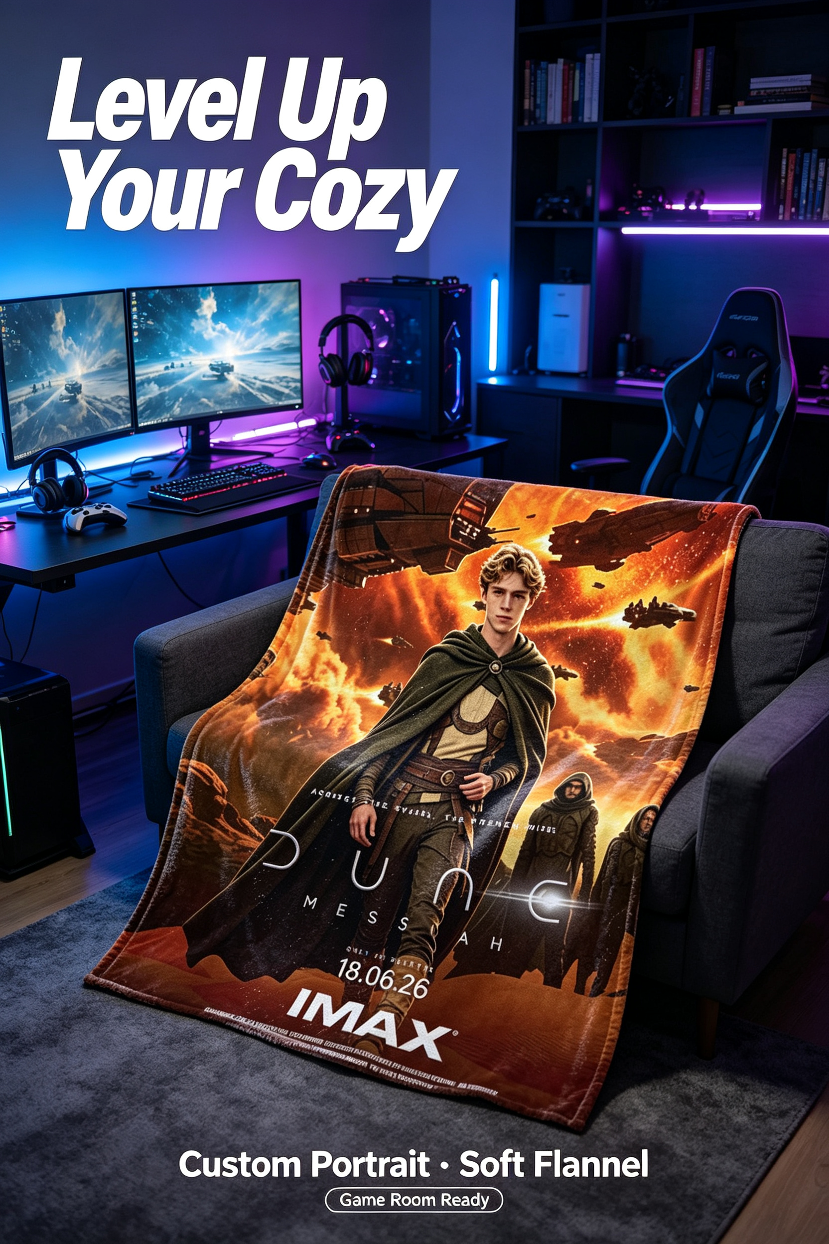Custom Face Blanket Dune Messiah Flannel Blanket for Movie Fans Cozy Home Decor Gift or Giveaway