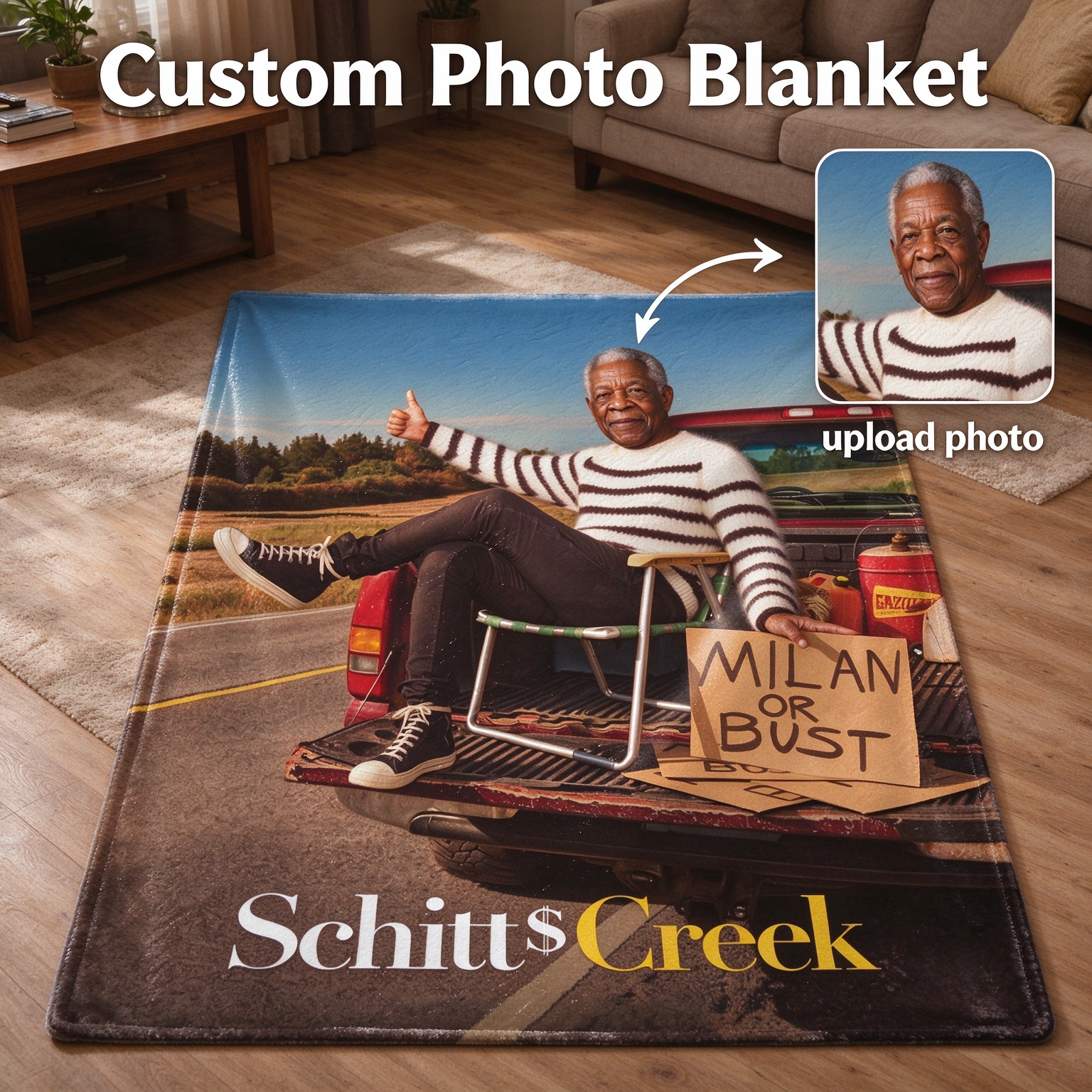 Custom Photo Face Flannel Blanket, Personalized Novelty Hitchhiker Throw, Ultra Soft Cozy Keepsake Gift for Bed Couch