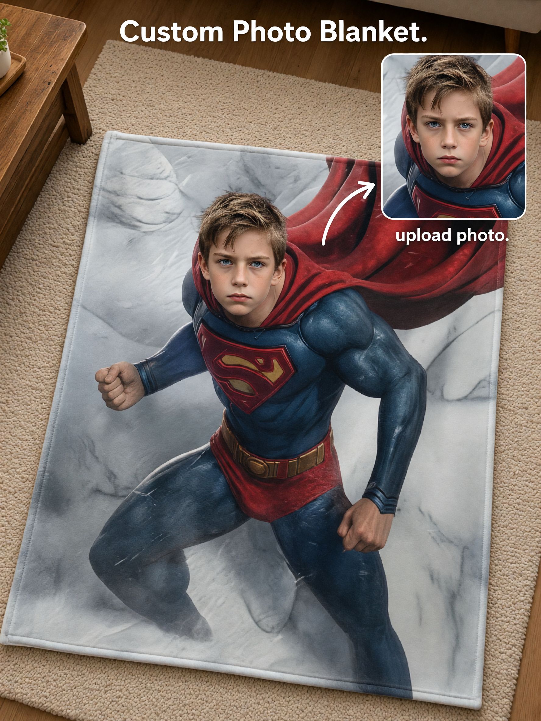 Custom Face Throw Blanket with Action Superhero Portrait Ultra Soft Anti Pilling Flannel Ideal Personalized Gift for