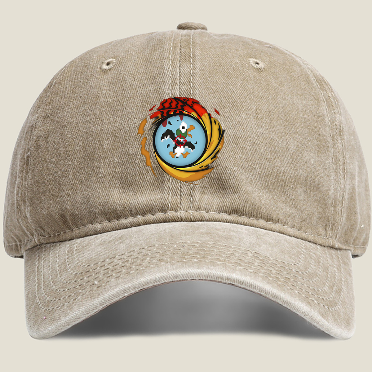 Duck Hunt: Pixel Duck in the Crosshairs - Washed Denim - Baseball Cap