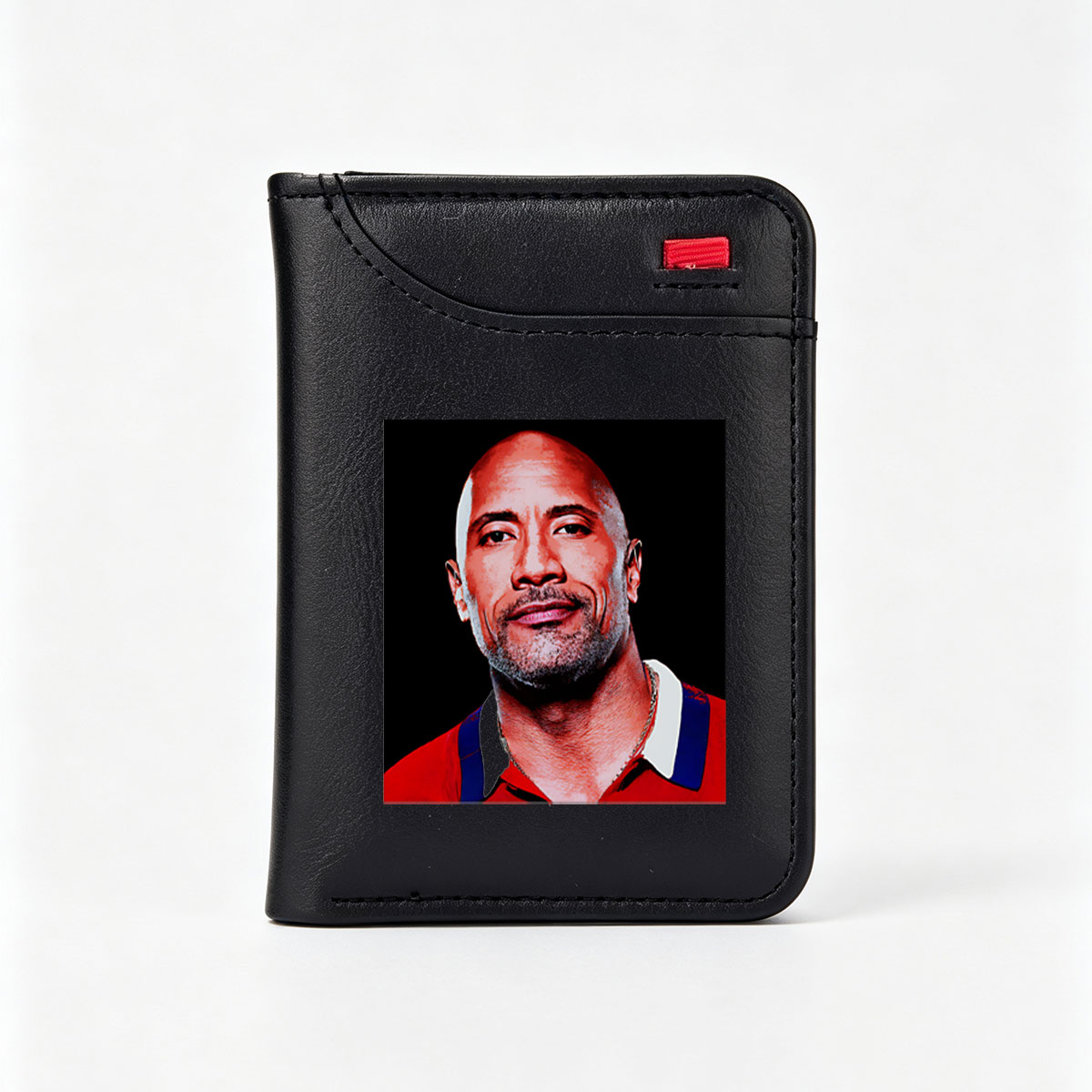 Dwayne Johnson in a Red Polo Shirt with Chain Necklace - Vertical Style Wallet