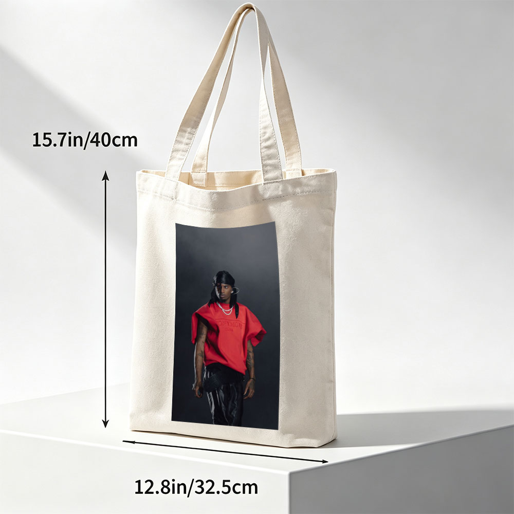 Quavo in a Bold Red Look with Leather Pants and Statement Jewelry - Canvas tote bags