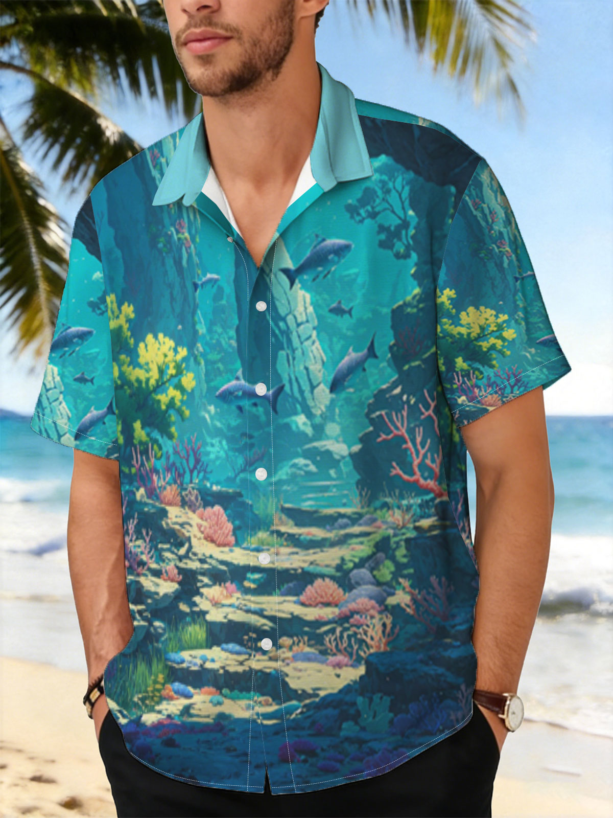 Underwater Paradise with Colorful Coral and Swimming Fish -  Shirt