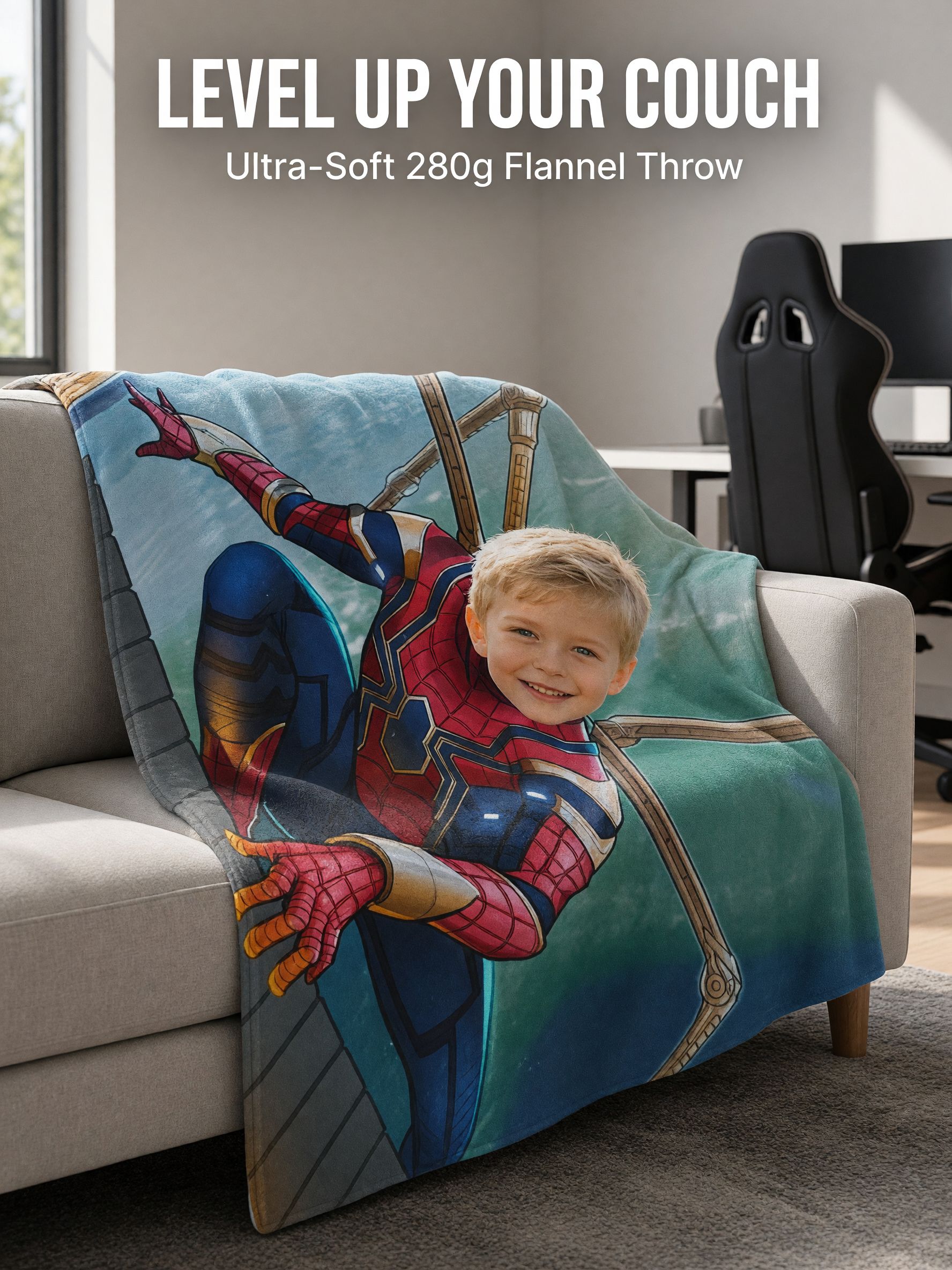 Custom Face Photo Superhero Flannel Fleece Blanket, Ultra Soft Warm Throw for Bed Sofa, Ideal Personalized Gift