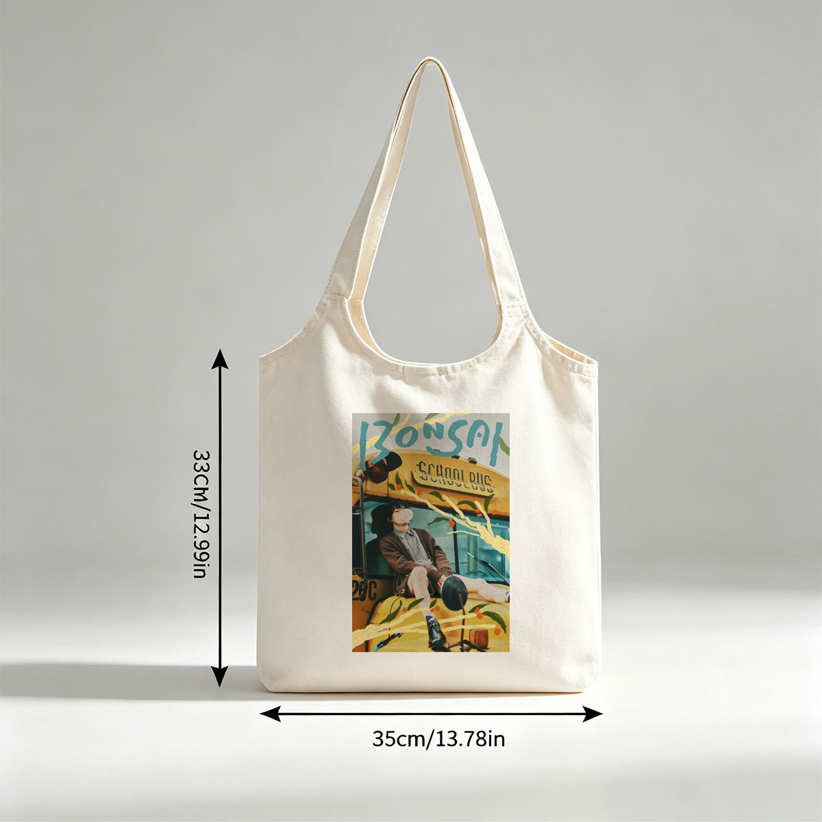 IZ*ONE AI School Bus Scene with Youthful Charm and Artistic Elements - Canvas shoulder bags/