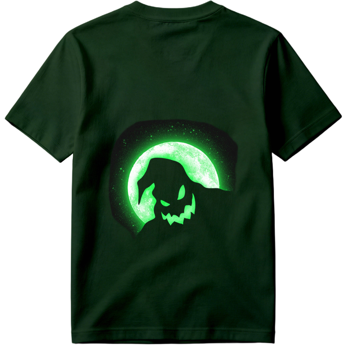 Pumpkin Head Silhouette Against Green Moon - Tee