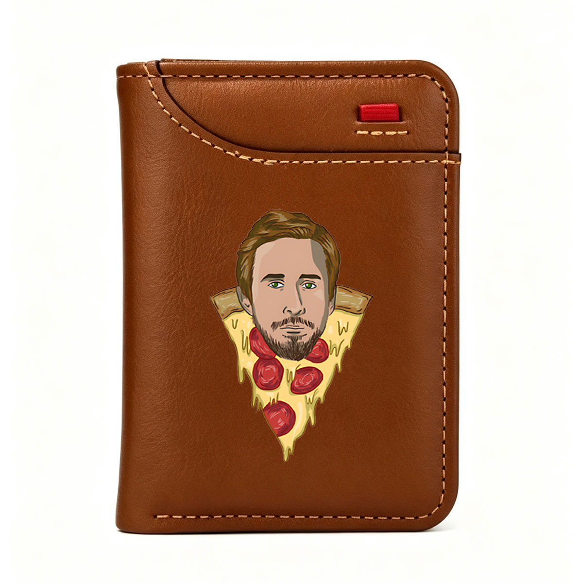 Pizza Slice with a Man's Face - Vertical Style Wallet