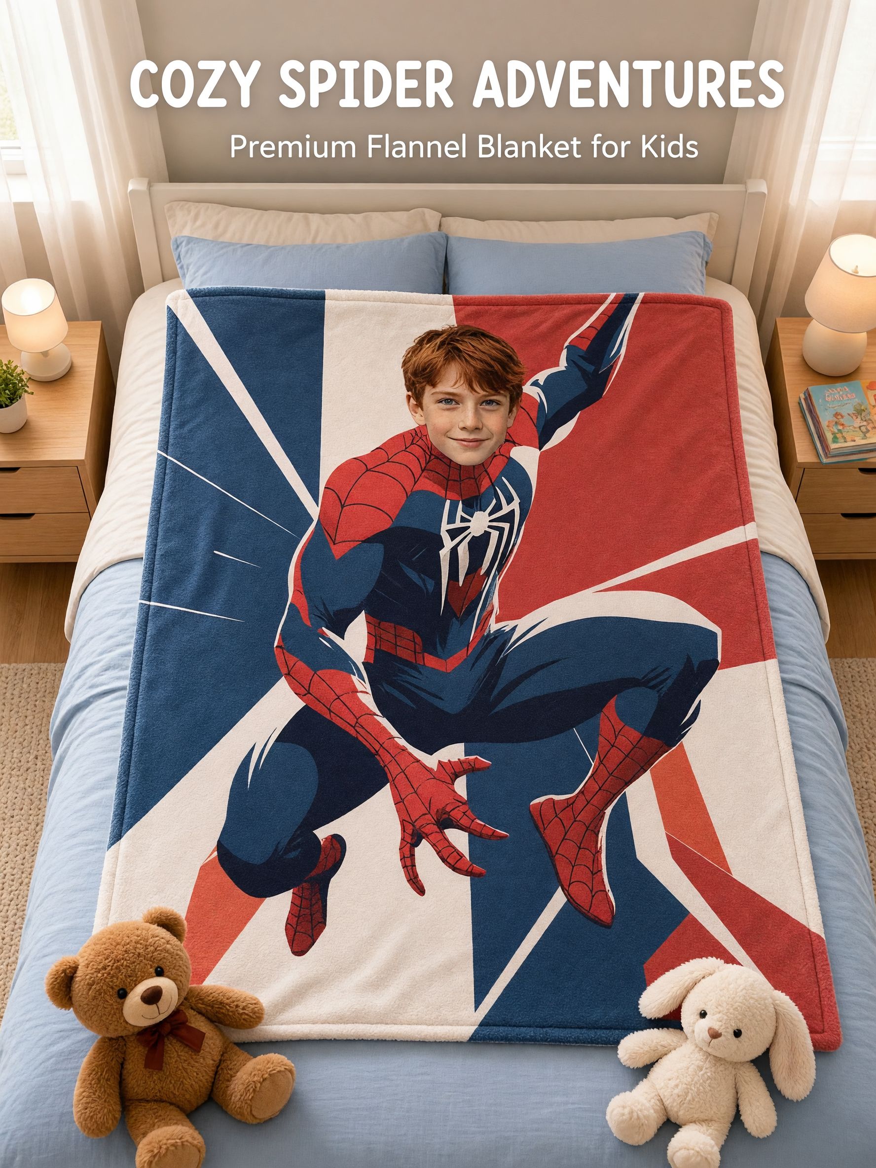 Custom Photo Face Superhero Flannel Blanket Ultra Soft Fleece Throw Personalized Gift for Kids and Superhero Fans