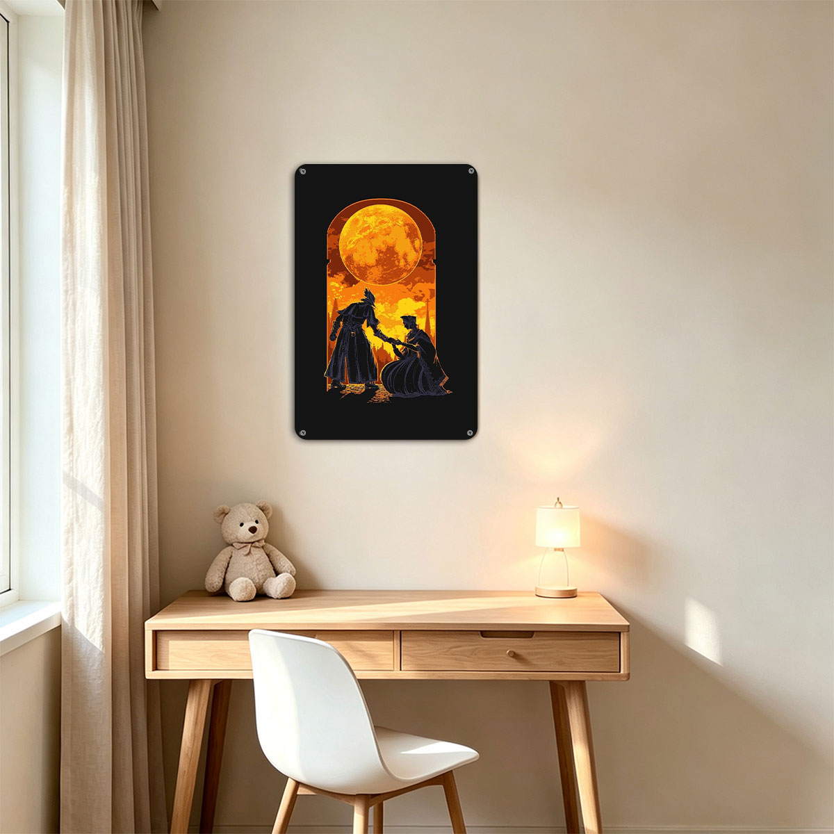 Bloodborne: The Hunter and the Lady Under the Crimson Moon - painting