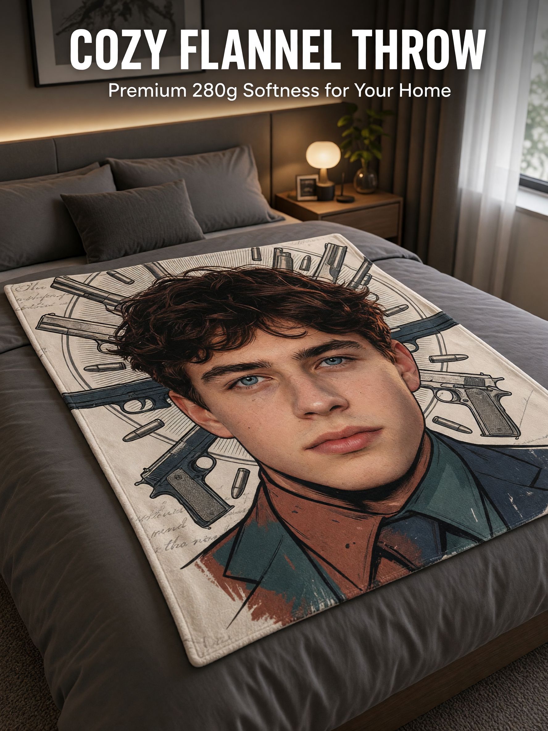 Custom Photo Face Blanket Personalized Flannel Throw Ultra Soft Anti-Pilling Cozy Fleece Bed Sofa Blanket Gift
