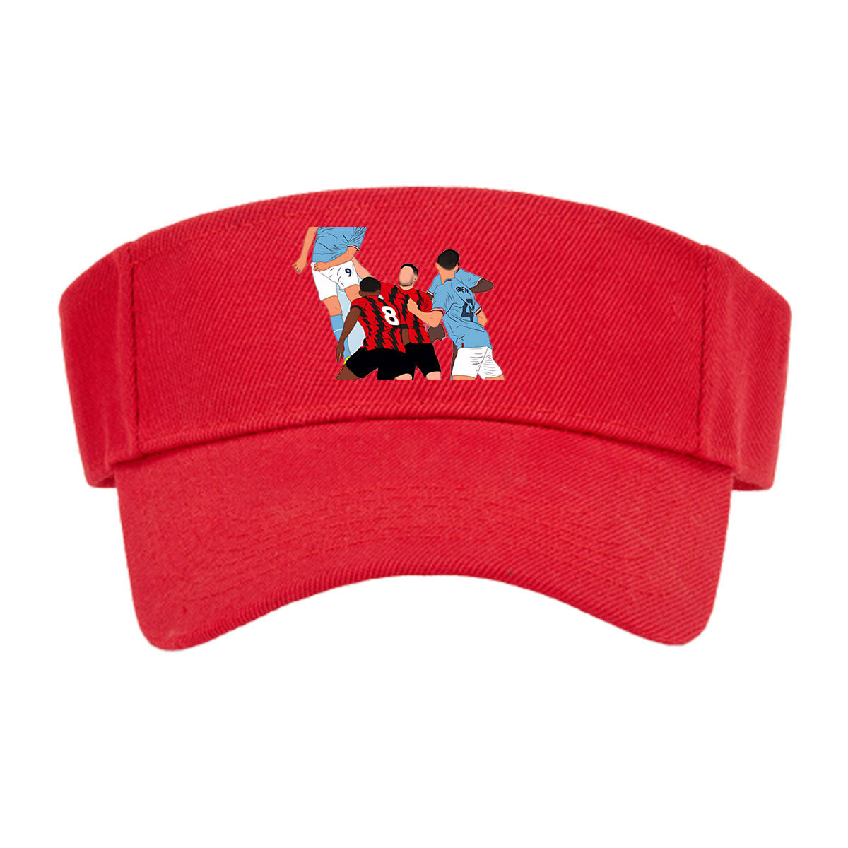 Soccer Players in Action: Blue vs Red Team Duel for Header -  Visor cap