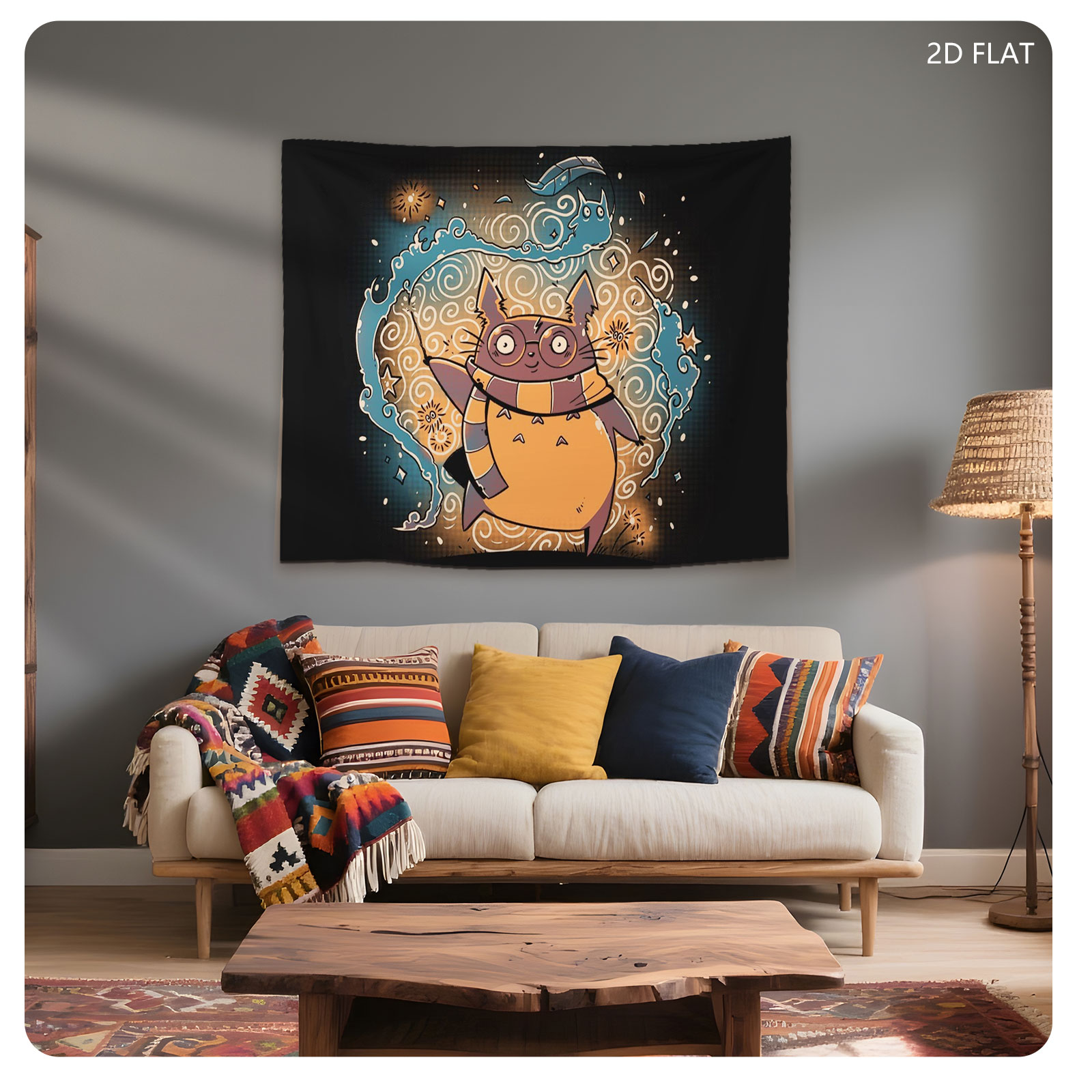 Whiskers the Wizard Cat in a Magical Swirl - Tapestry