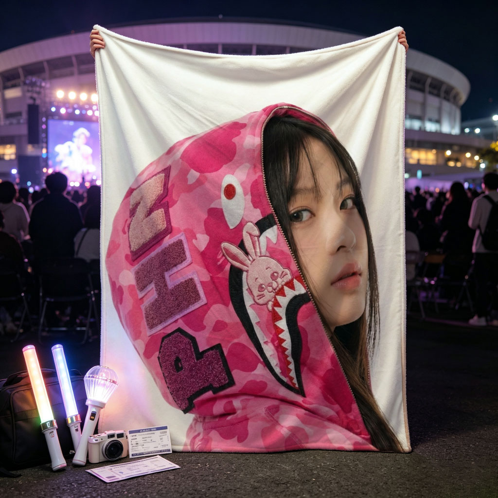Lisa Blackpink Pink Camo Hoodie Fashion Portrait - Blankets
